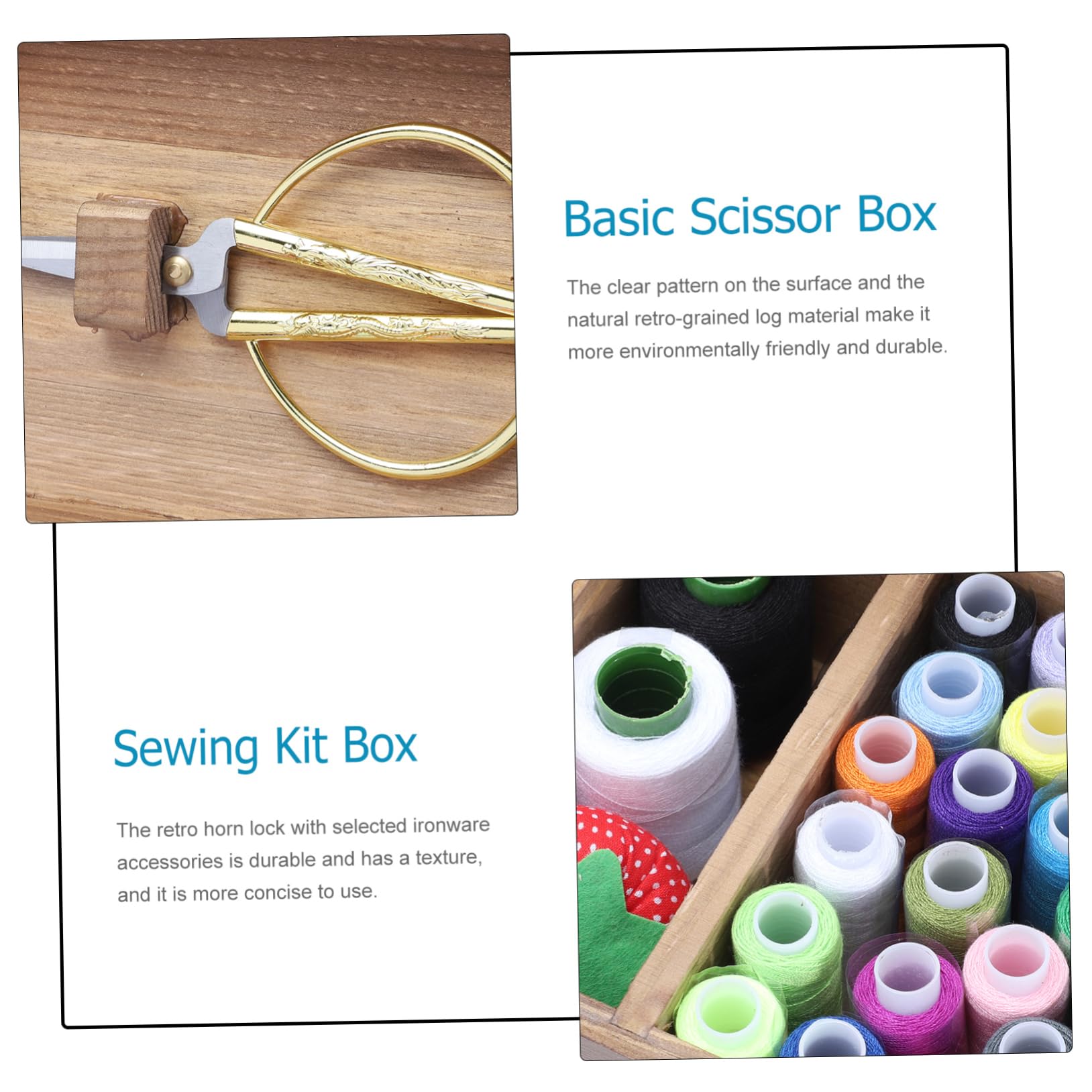 Kit de Costura Completo de Madera Retro Gran Capacidad, Caja de Almacenamiento Ecológica para Diy, Incluye Agujas, Hilos Variados y Tijeras, Adecuado Hogar