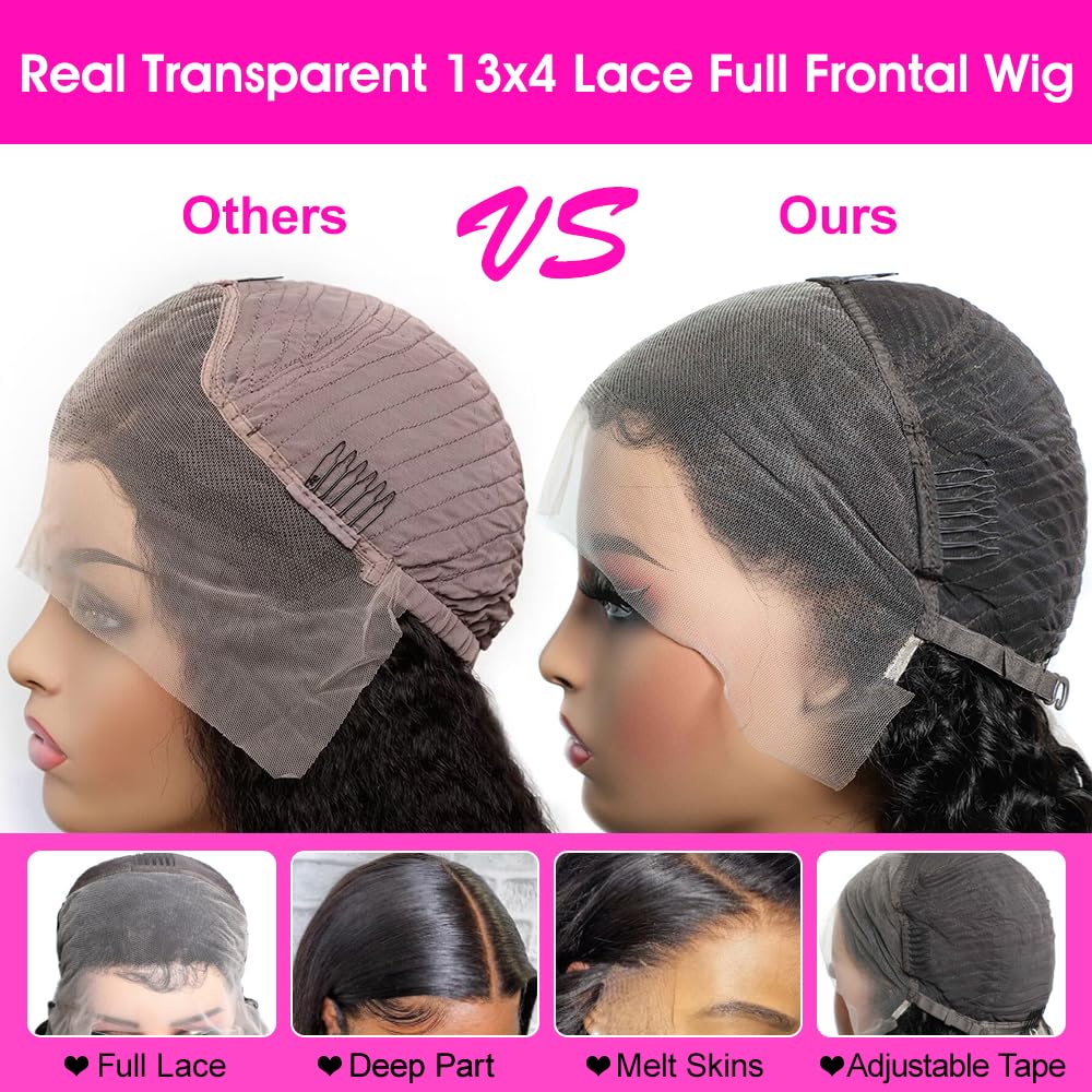 VIPbeauty 13x4 Full Frontal Water Wave Lace Front Wigs Human Hair 180% Density Deep Wave Lace Front Wigs Human Hair Pre Plucked 14A Brazilian Virgin Bleaching Knot Curly Wigs for Women 28 Inch - Image 2