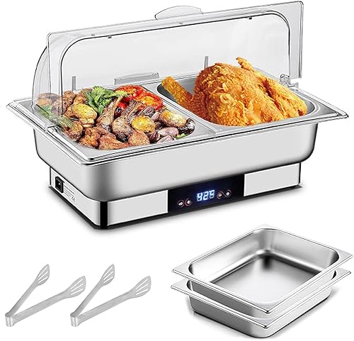 Plato eléctrico para rozar, 12 cuartos de galón de tamaño completo, servidores y calentadores de buffet con pantalla de control de temperatura,