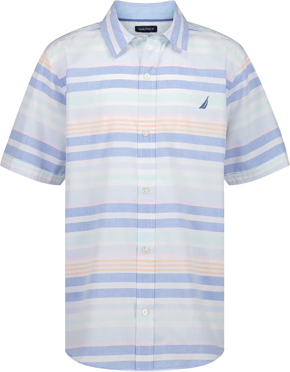 Boys Short Sleeve Woven Button-Down Shirt. Light Weight & Breathable