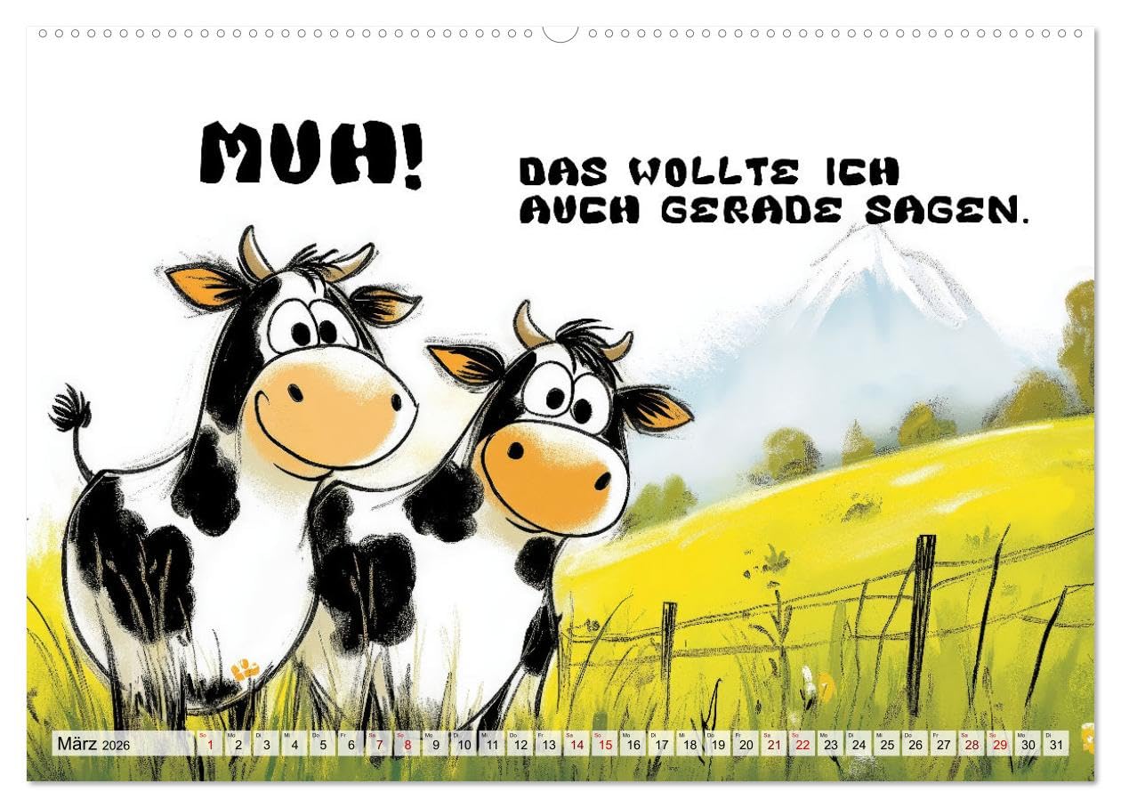 Kuhle Sprüche (hochwertiger Premium Wandkalender 2026 DIN A2 quer), Kunstdruck in Hochglanz: Humor rund um Rindvieh, Kuh und Stier (CALVENDO Spass)