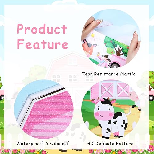 Miniatura 5 de Mantel de 3 piezas de suministros para fiesta de cumpleaños de animales de granja, manteles rectangulares de plástico para corral, mantel de fiesta