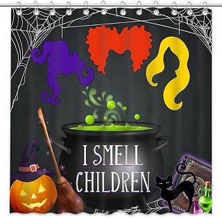 Mocsicka Halloween Witches Shower Curtain Hocus Pocus Bathroom Decor I Smell Children Bathroom Curtain Set Waterproorf Polyester Fabric Shower Curtains 72x72 Inch with 12 Hooks