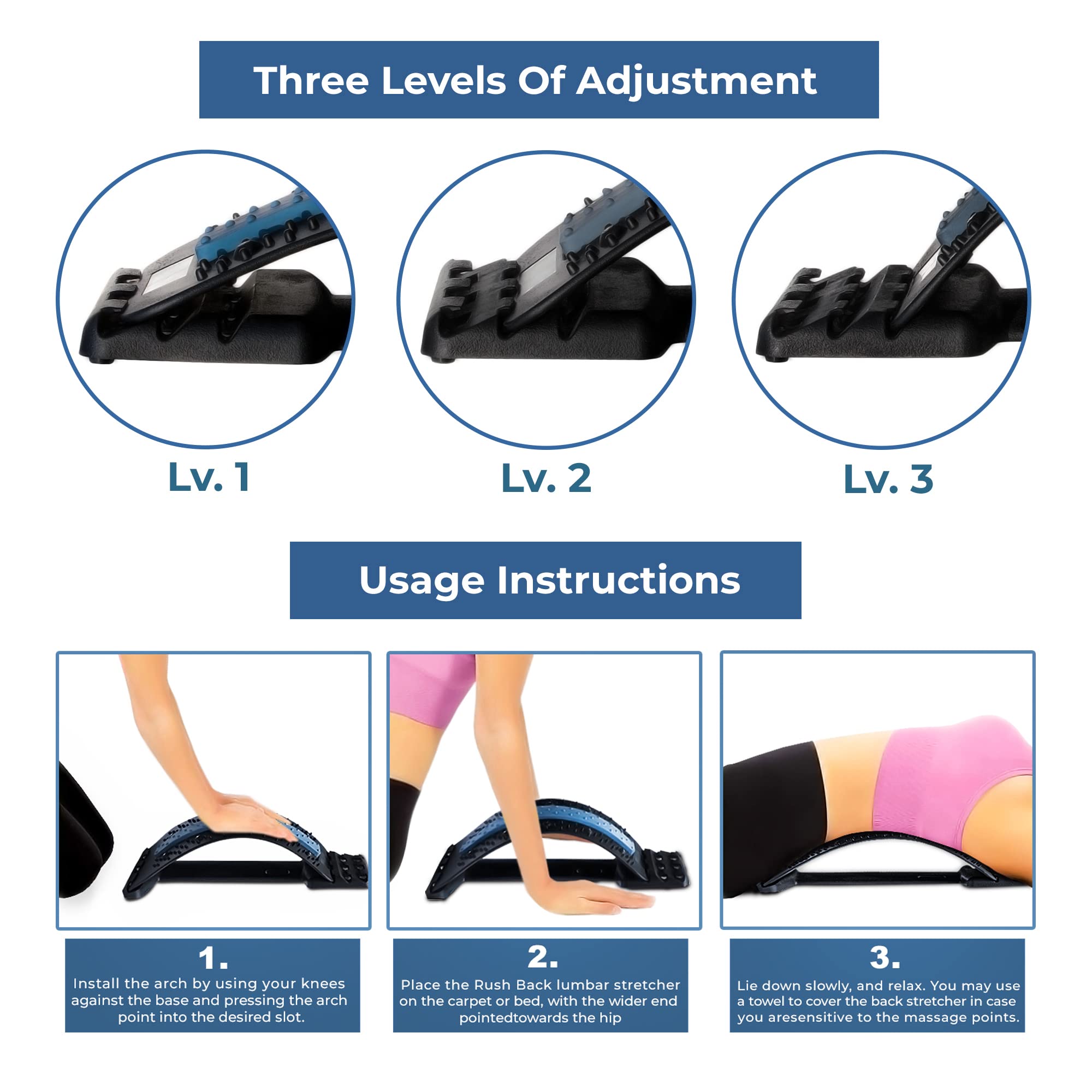 Back Stretcher for Lower Back Pain Relief, MultiLevel Lumbar Support