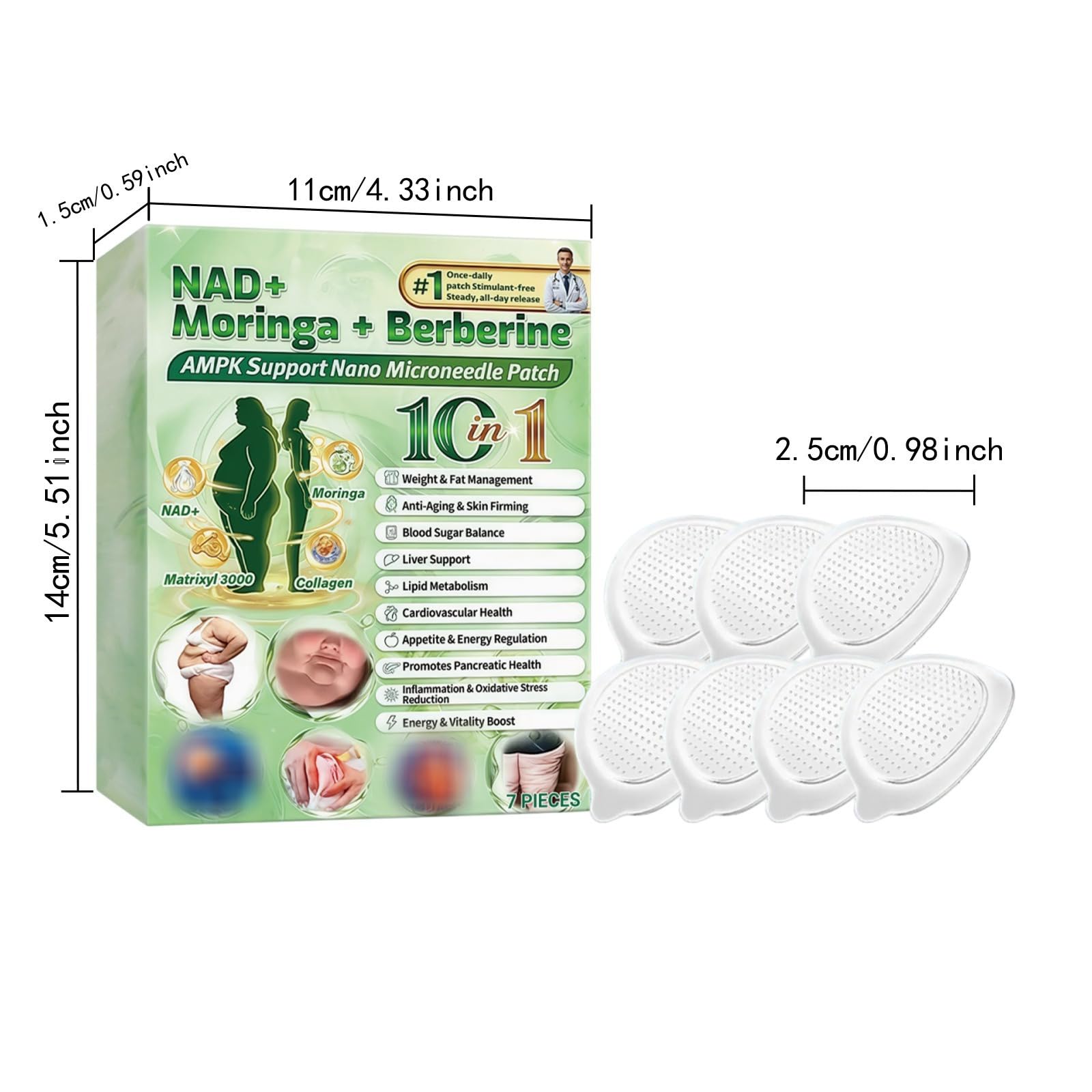 Plastry z berberyną na odchudzanie, plastry Moringa X Berberine Microneedle, zaawansowana naszywka 10 w 1 Nano Microneedle, miękka dla skóry naturalna opaska do pielęgnacji dla mężczyzn i kobiet