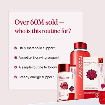 FOODOLOGY Coleology Cutting Jelly + Drink Mix PRO with Red Bottle Set | Prebiotic Fiber, Gut Health & Metabolism Support | Daily Pomegranate Wellness Duo with BPA-Free Portable Bottle | Korean Dietary
