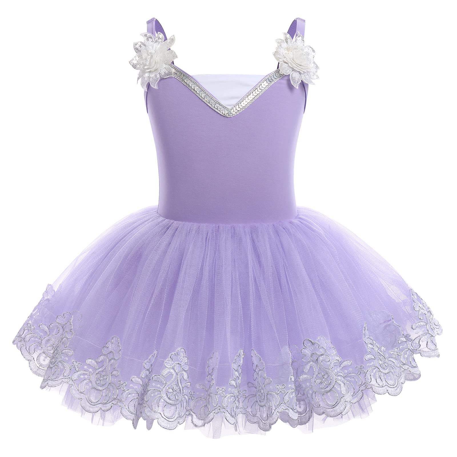 ODASDO Ballet Leotard For Girls Camisole Tutu Skirts Shiny Sequin Flower Embroidery Dance Dress Gymnastics Bodysuit Outfit