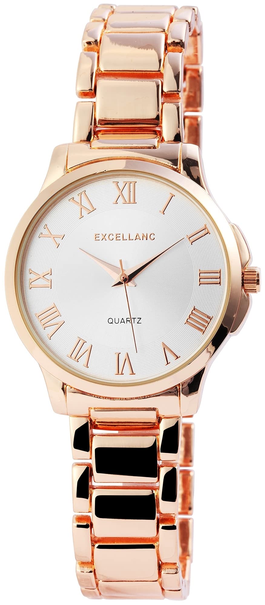 Excellanc Orologio Da Donna Analogico - Design Con Numeri Romani - Colori Bianco, Nero, Oro, Rosa - Cinturino In Acciaio O Legno - Eleganza Vintage