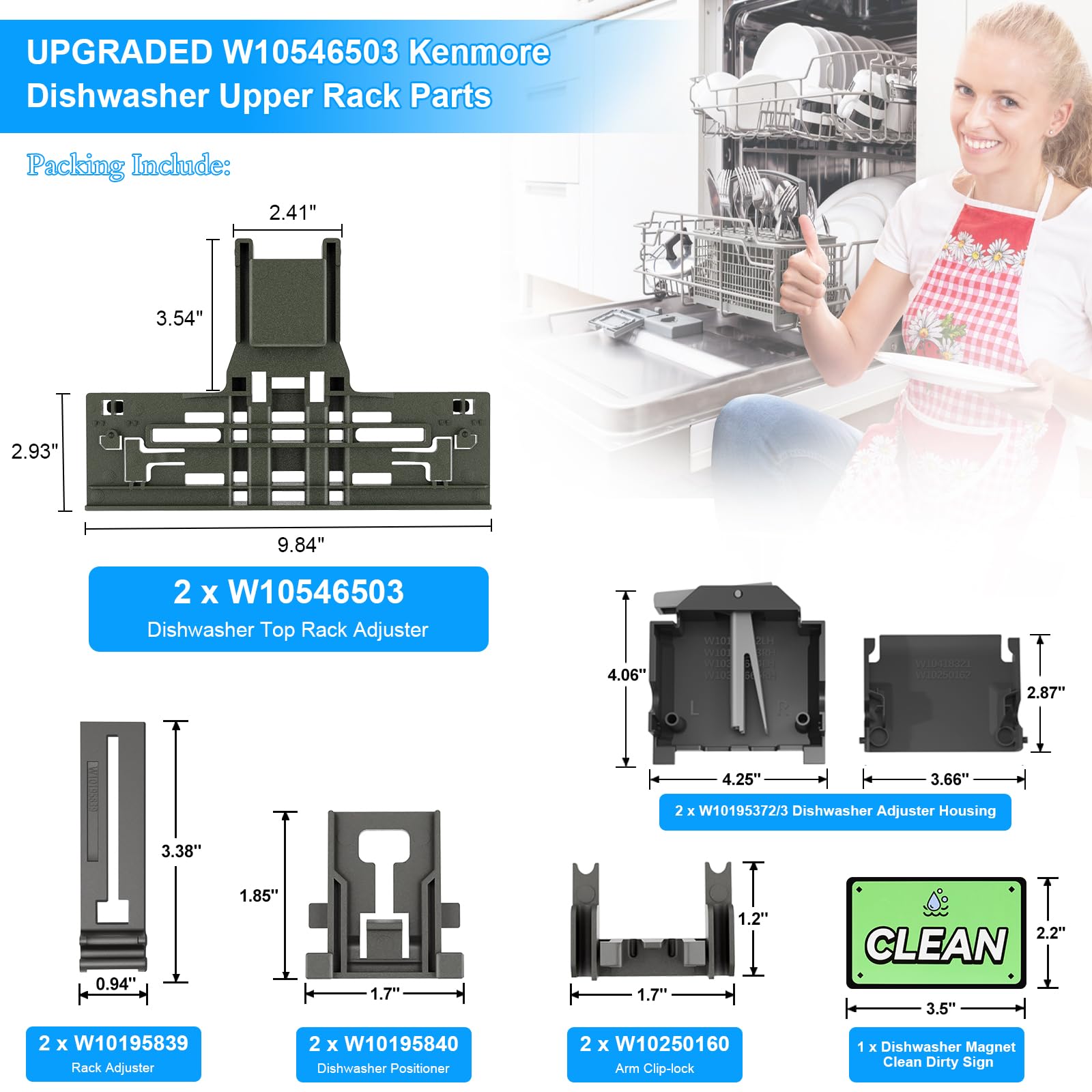 [Confezione da 11] Aggiornato WPW10546503 W10546503 Lavastoviglie Top Rack Regolatore e W10195372/3 Alloggiamento di Regolazione per Kitchenaid Lavastoviglie Parte Superiore, KDTE334GPS0 KDTM354DSS4