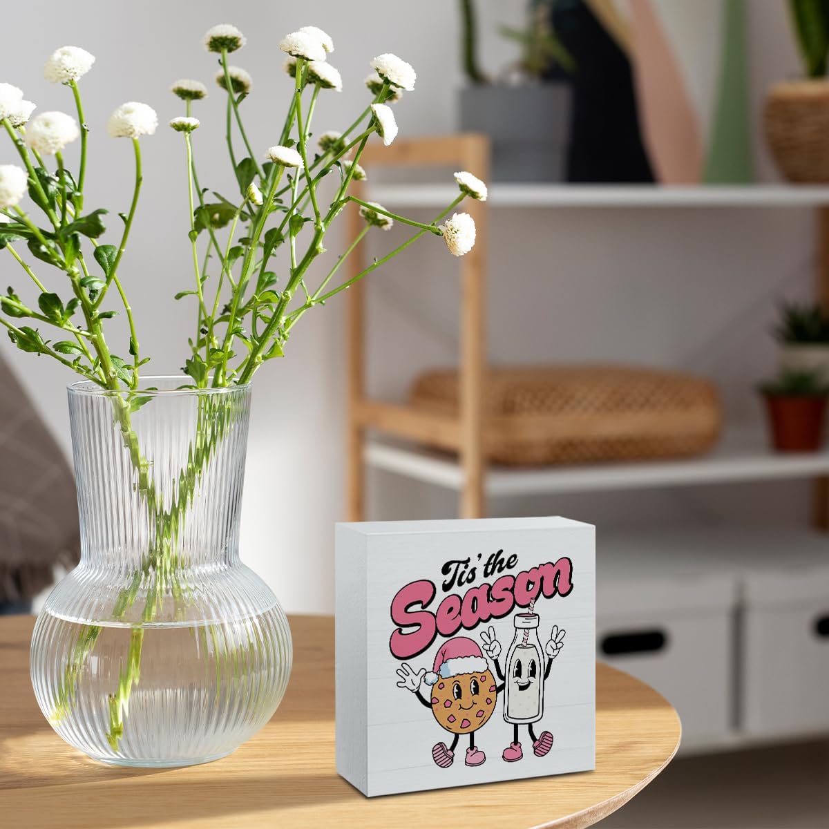 Christmas Sign Decorations for Home Office Desk Christmas Decor for Table Tis The Season Sign Cute Xmas Decor Desk Accessories Funny Gifts for Women 5 X 5 Inch image 3