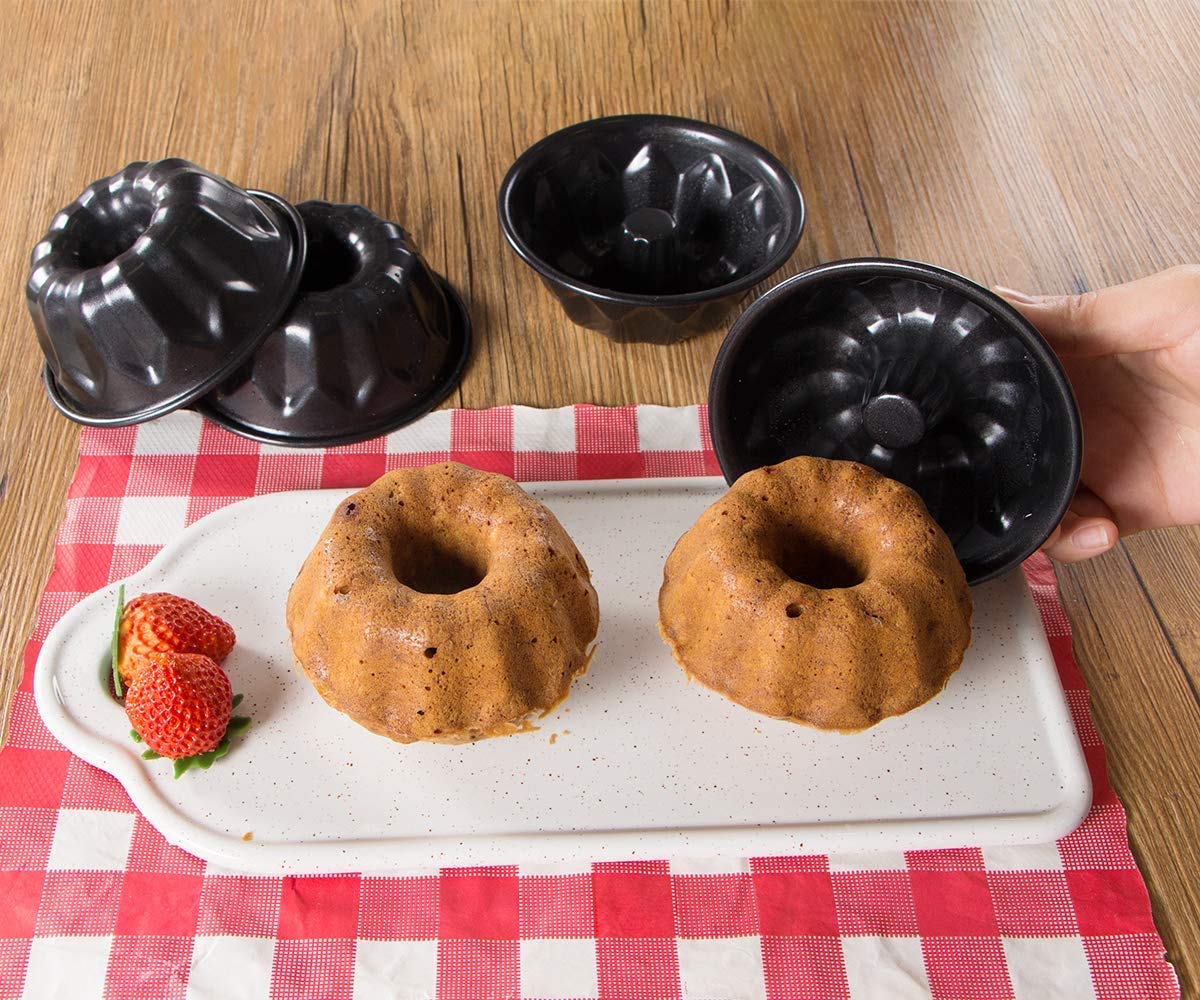 webake Moule Kouglof Mini 11cm Lot de 4 Moule à Gâteau Rond Avec Revêtement Antiadhésif Moule à Kougelhopf