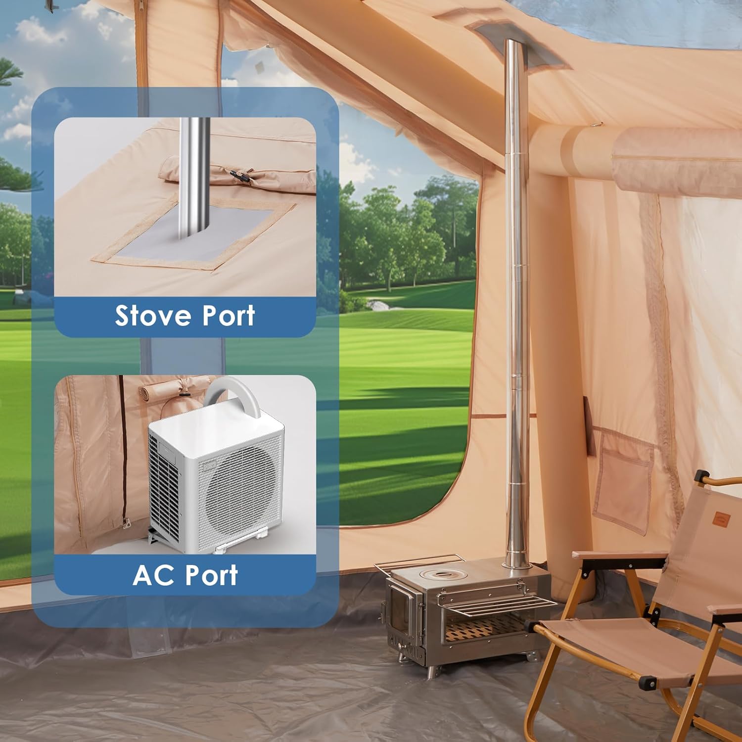 Inflatable Camping Tent with Electric Air Pump - 420D Heavy Duty Oxford - 5 Min Auto-Inflation - Panoramic Stargazing Skylight - 4 Season Luxury Glamping Cabin, 4-10 Person Multiple Sizes