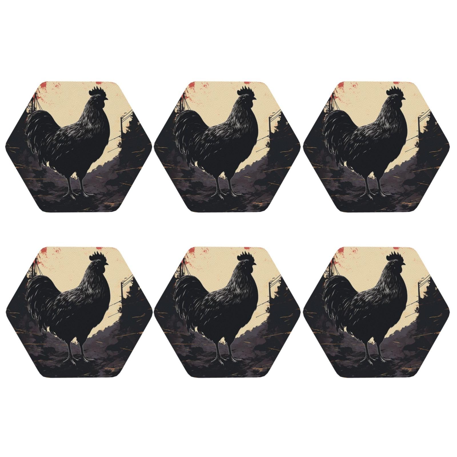 6pcs Leather Coasters for Drinks, Farmhouse Chicken Drink Coasters for Tabletop Protection, 4" Cup Coasters for Coffee Table Decor, Non-Slip Drinking Cup Mat for Hot Or Cold Drink