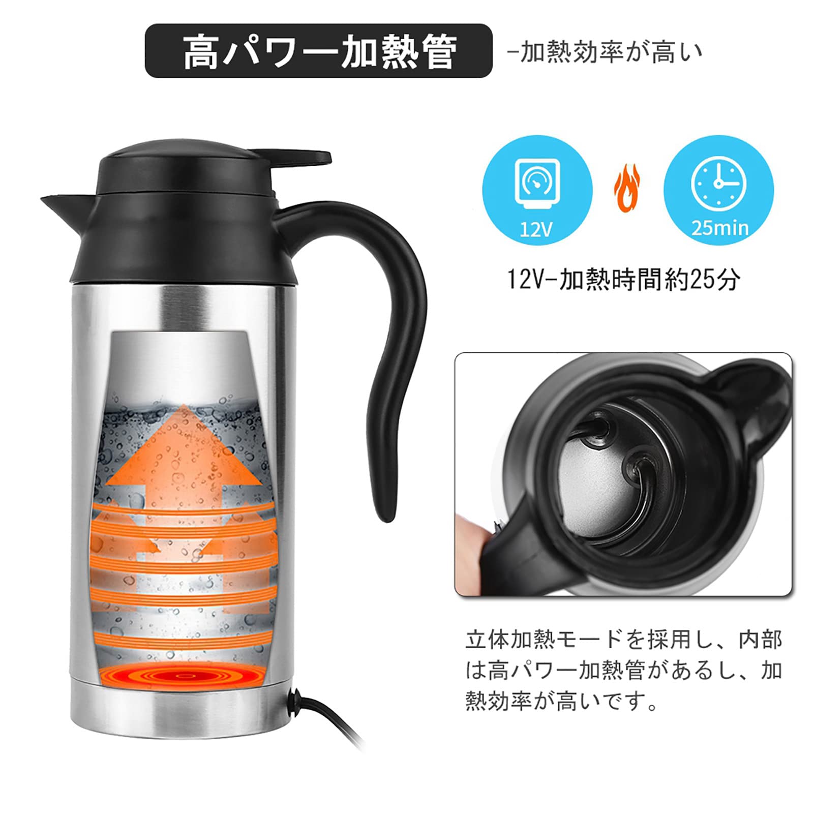 Hervidor Eléctrico Para Coche, Taza Portátil De Acero Inoxidable Para Beber, Hervidor Para Coche, Termos Eléctricos De Viaje Para Calentar Agua, Café, Té Con Leche