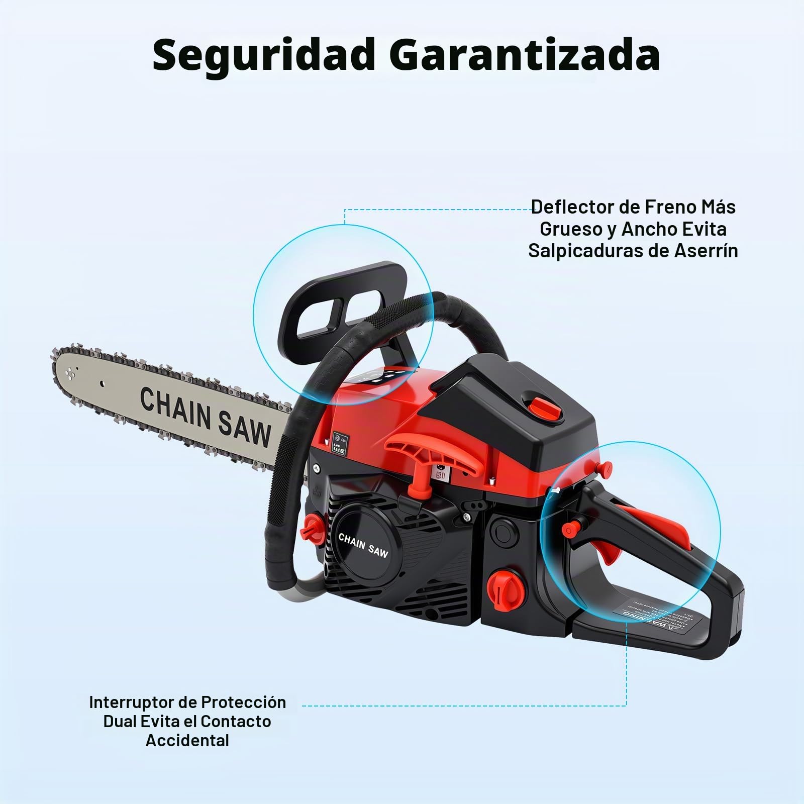 Motosierra de Gasolina 18 Pulgadas 58CC 4.4HP con Motor de 2 Tiempos para Cortar Madera