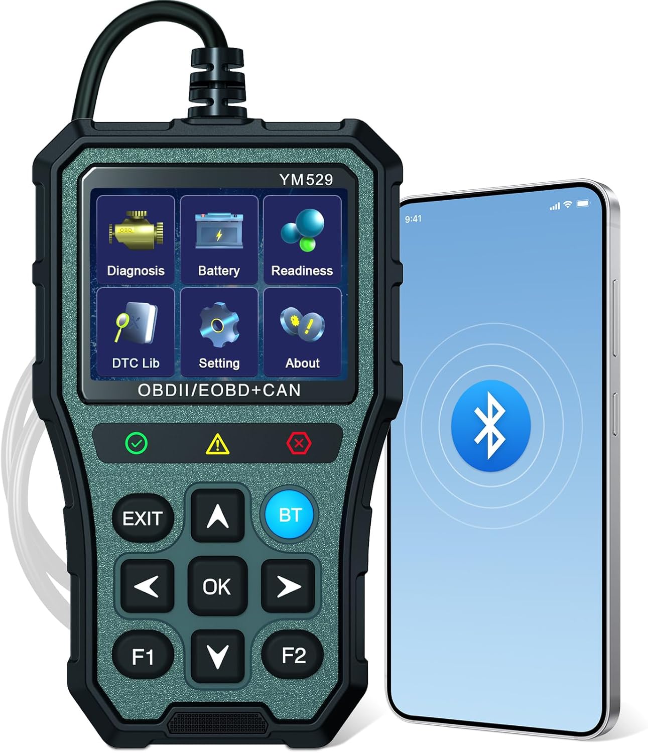 AMTIFO OBD2 Scanner Bluetooth Diagnostic Tool - iOS/Android Compatible, Real-Time Data, Battery Tester, Plug and Play, Emissions Readiness for Car Owners & Mechanics(Army Green)