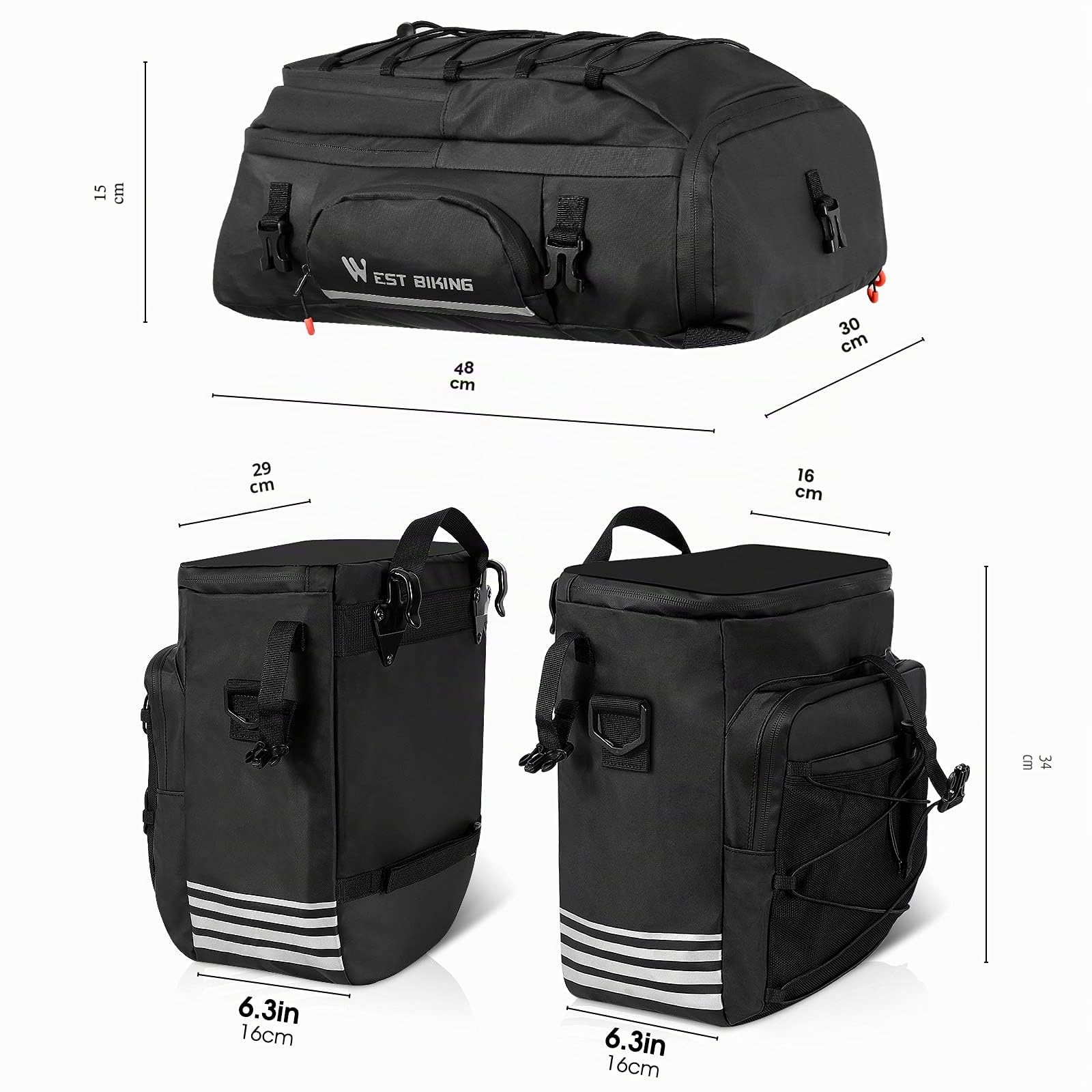 XIQI 48L Sacoche Vélo Porte-Bagage Arrière l Sacoche Vélo 3 en 1 Double Sacoches Velo，Sacoche de Siège Arrière de vélo avec Couverture Imperméable,étanche Cycle Pannier Sacoches Velo pour VTT