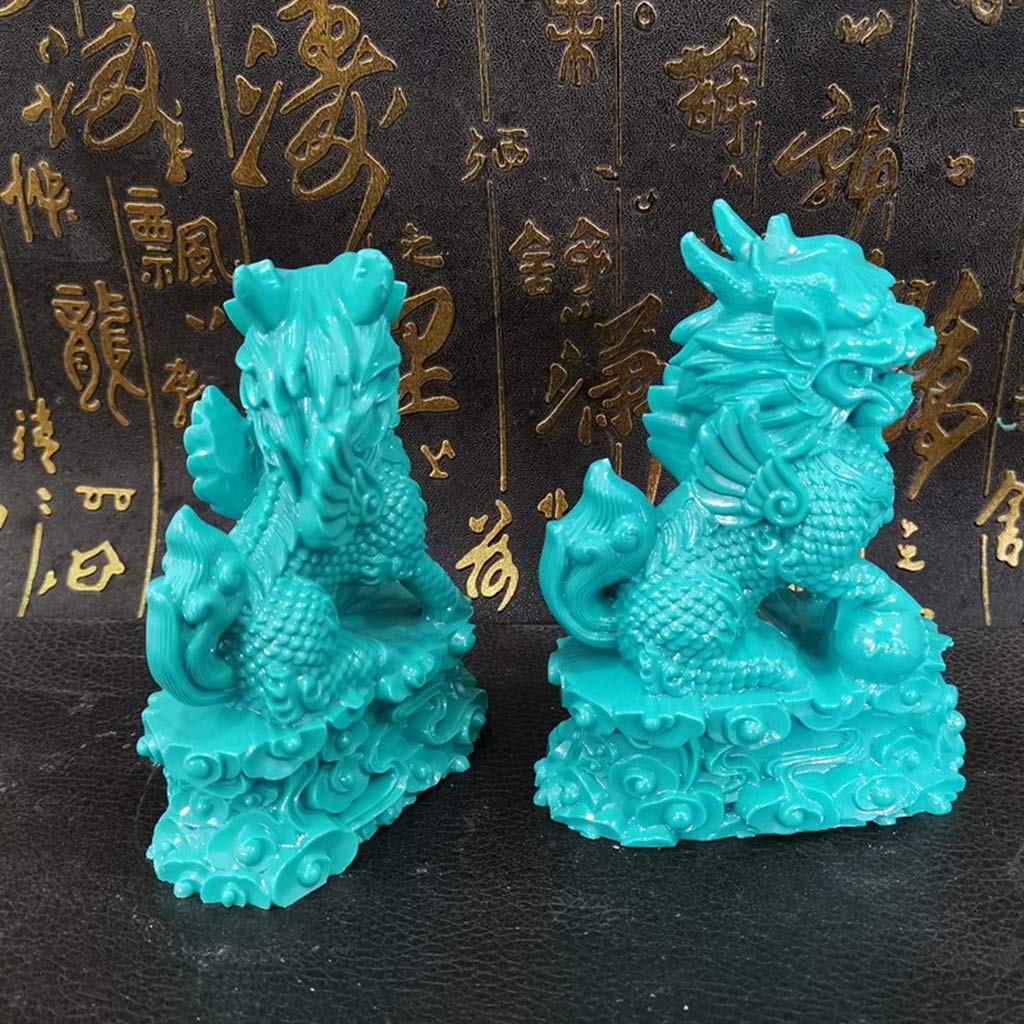 Ornamenti Feng Shui Coppia di Statue Cinesi qilin/Chi Lin Kylin Pietra in Resina Decorazioni Cinesi Accessori prosperità Figurine, Scultura da Giardino per casa e Ufficio