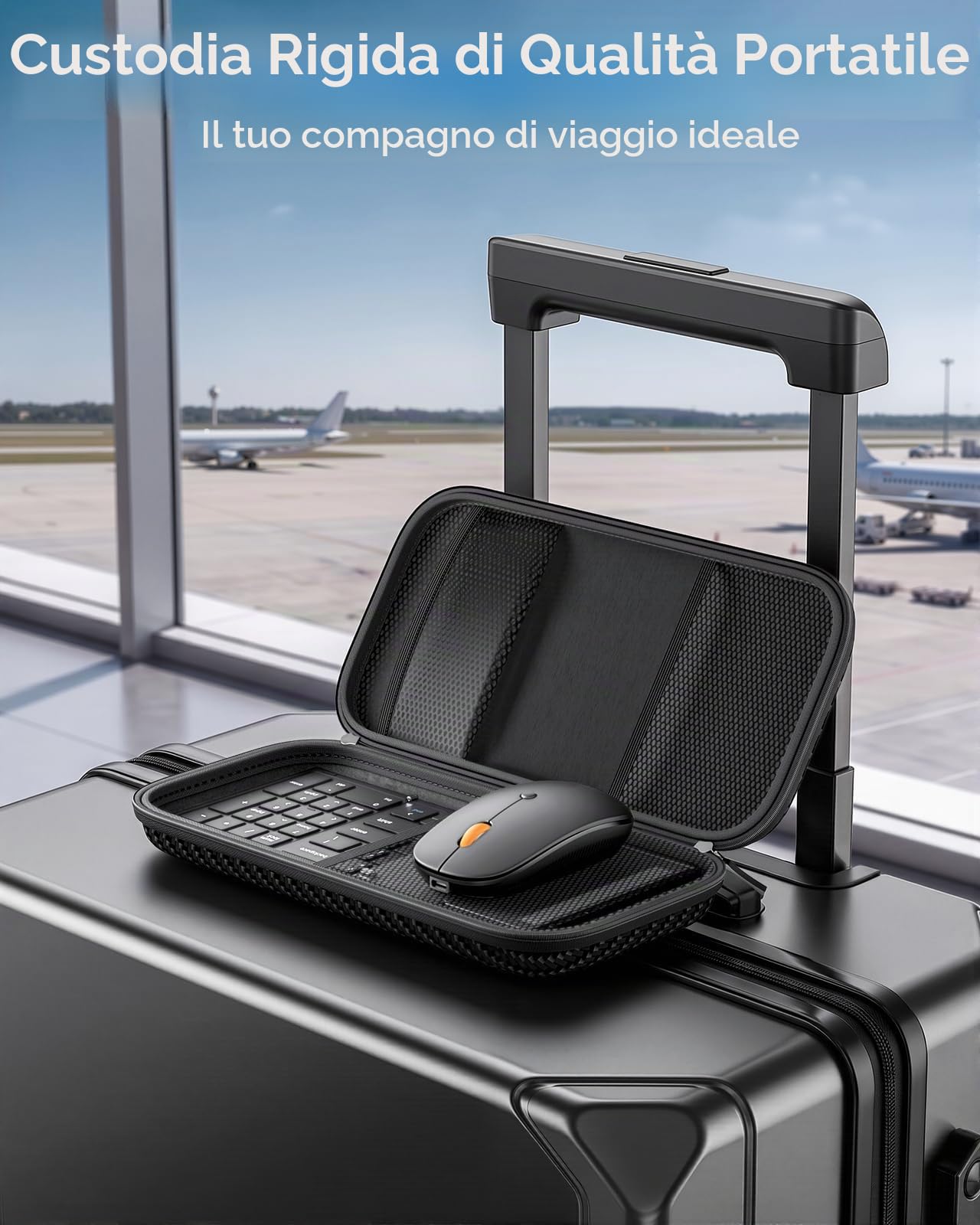 MoKo Set Tastiera e Mouse Wireless Pieghevoli, Tastiera Bluetooth AZERTY Portatile con Tastierino Numerico, 2.4G + Dual BT 5.0, Tastiera Portatile Ricaricabile USB-C per Tablet/Smartphone/PC