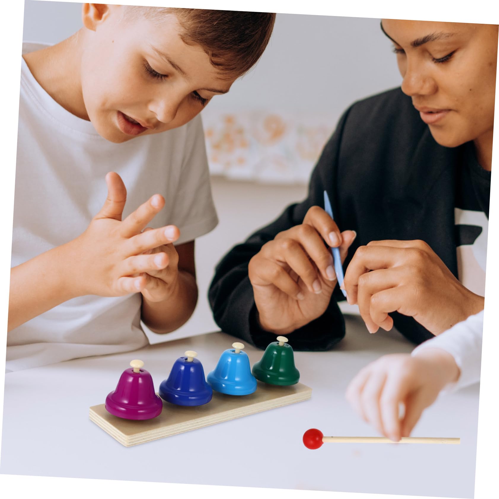 Juego de 2 Instrumentos de Percusión Infantil de Madera y Cobre, Juguetes de Campana Que Promueven la Coordinación Mano-Ojo y Diferentes Tonos para Niños Pequeños