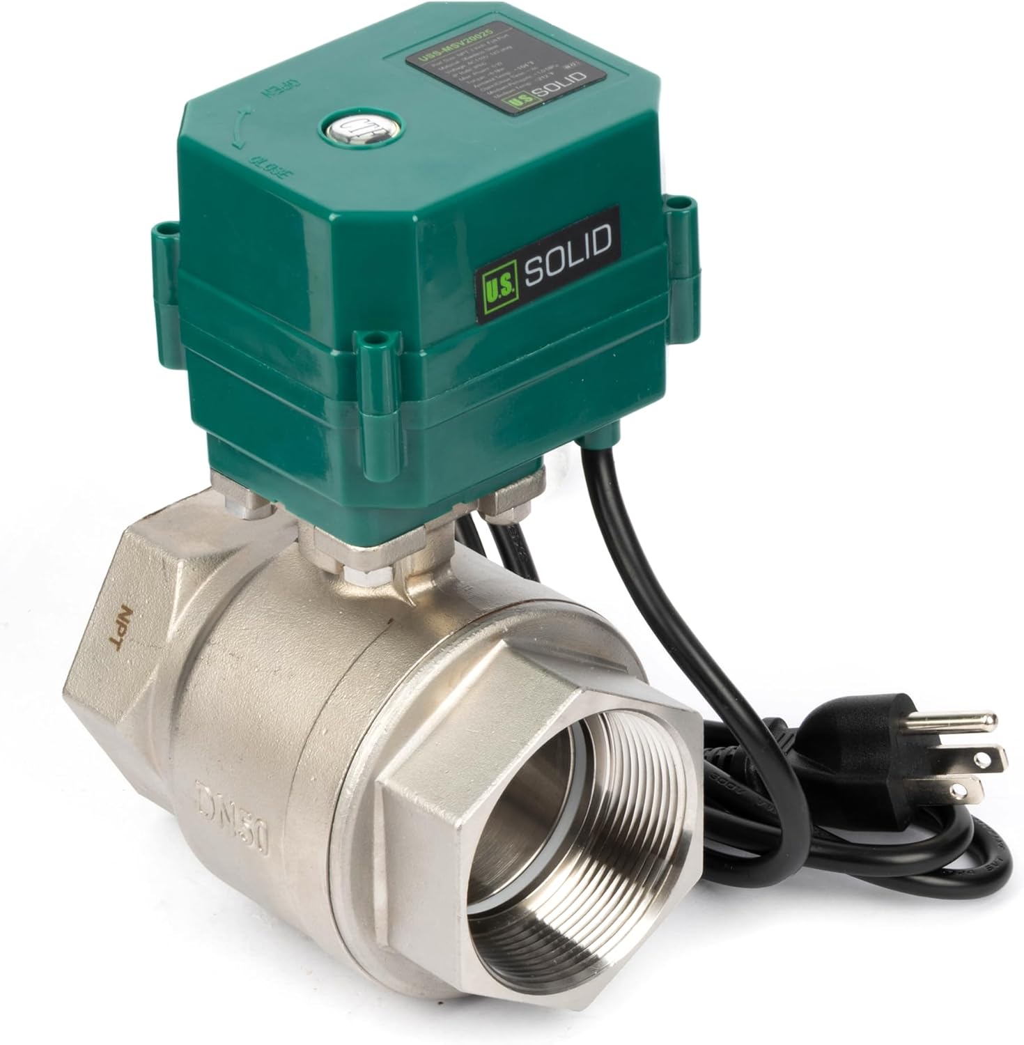 U.S. Solid 2" Motorized Ball Valve with US Plug 110VAC NSF Certified 304SS Electrical Ball Valve,Auto Return, Normally Open