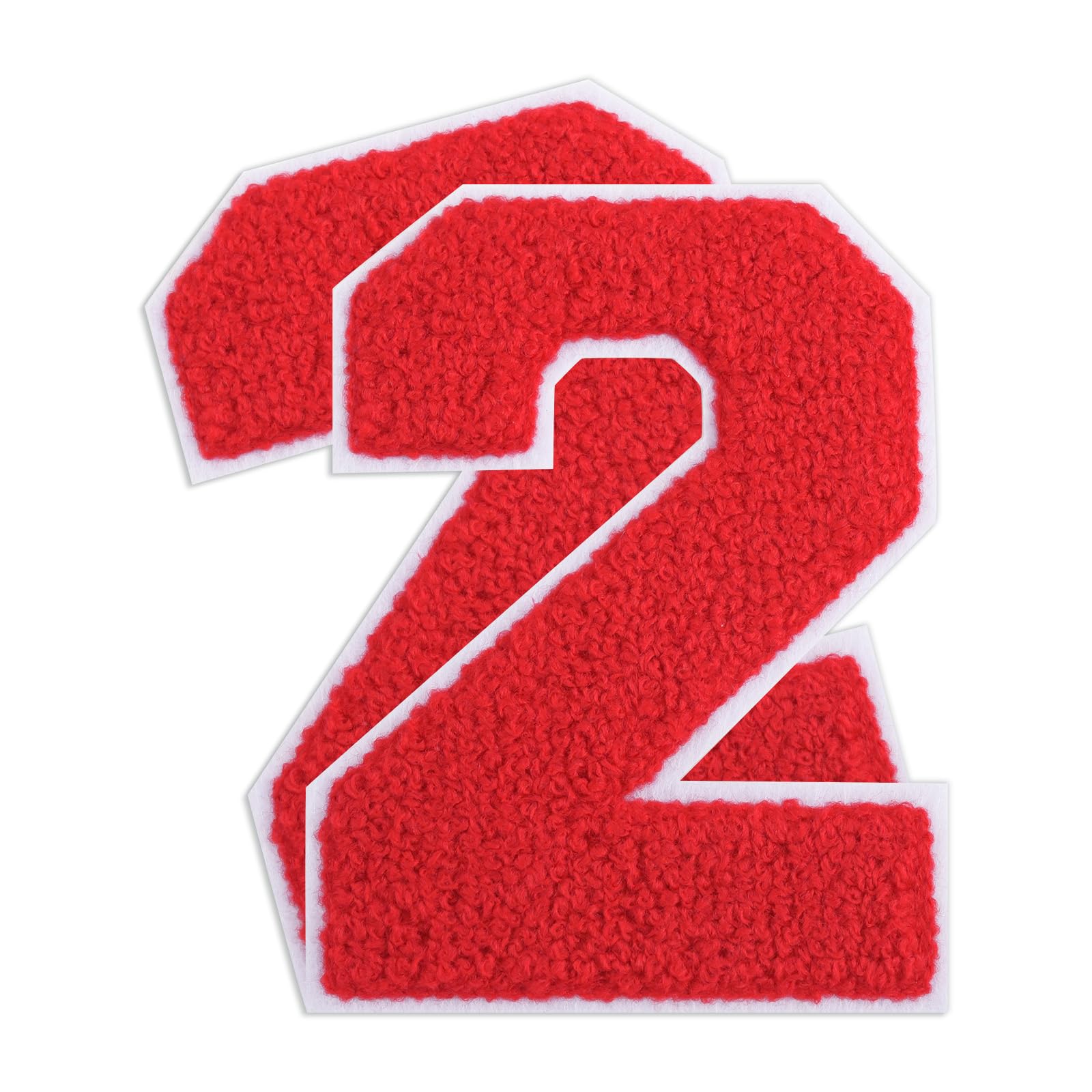 VGROSIA 2PCS 4-1/2" Red Iron On Number Patches Letterman Jacket Patches Chenille Large Iron On Numbers for Jersey Jacket Hoodie Varsity 2