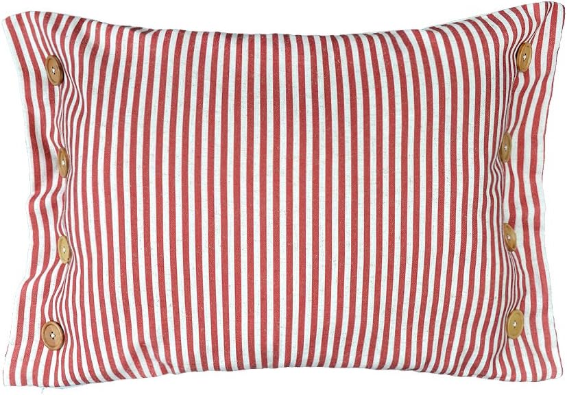 KINGROSE Red Stripes Buttons Linen Decorative Accent Throw Pillow Cases Cushions Covers for Sofa Couch Bed 16 x 20 Inches