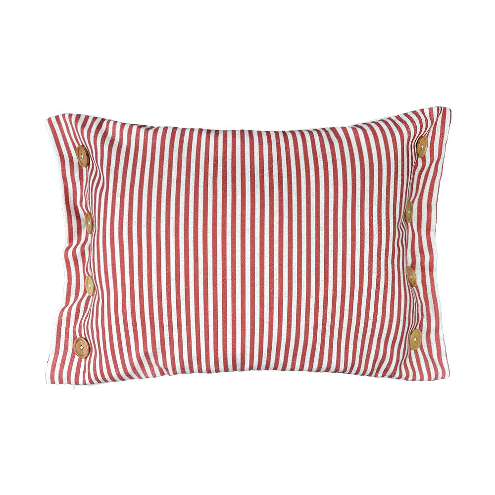 KINGROSE Red Stripes Buttons Linen Decorative Accent Throw Pillow Cases Cushions Covers for Sofa Couch Bed 16 x 20 Inches