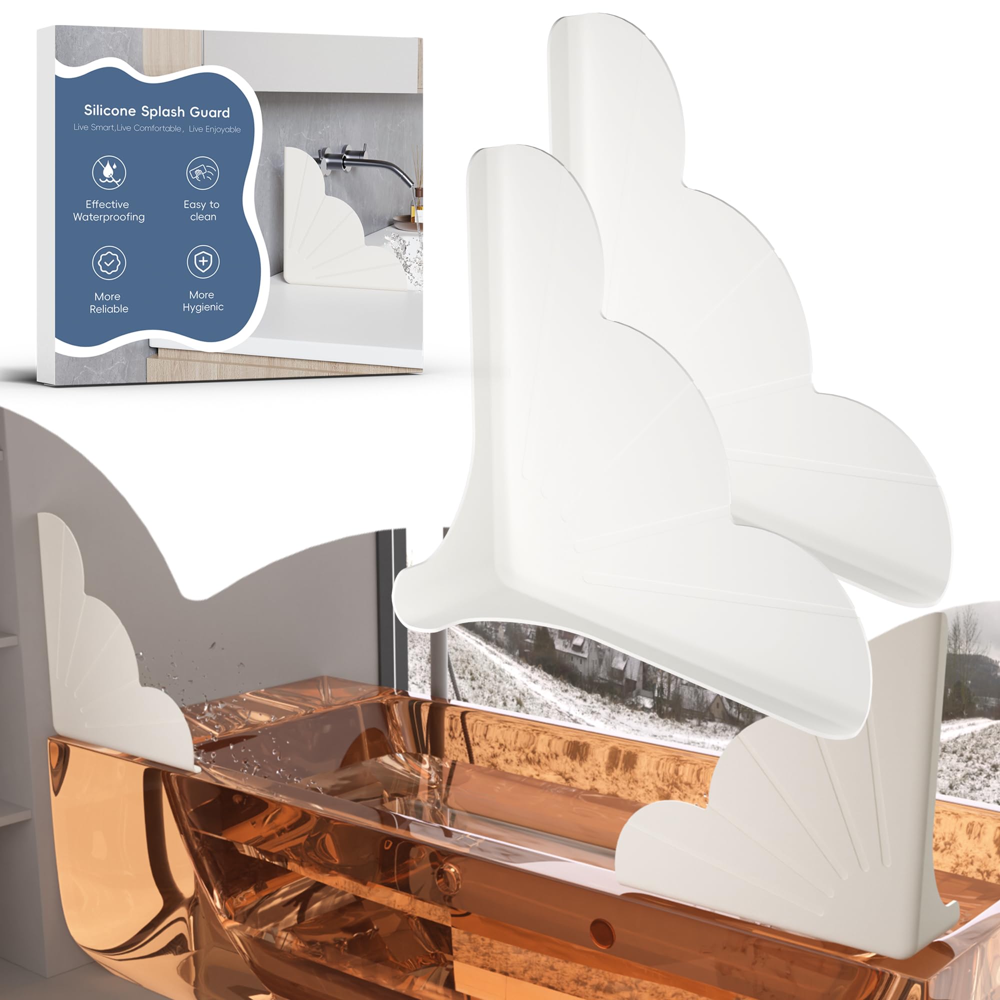 Grand protecteur d'eau en silicone blanc au design épuré pour douche et baignoire