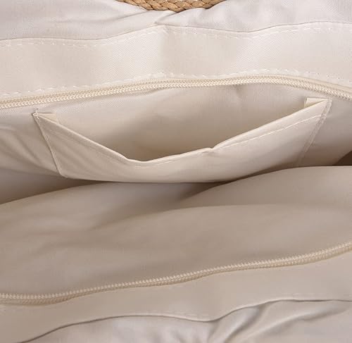 Miniatura 7 de QZUnique Bolsa de paja tejida a mano para mujer para verano playa bolso de mano retro de ratán bolsa de viaje con asa superior redonda de madera