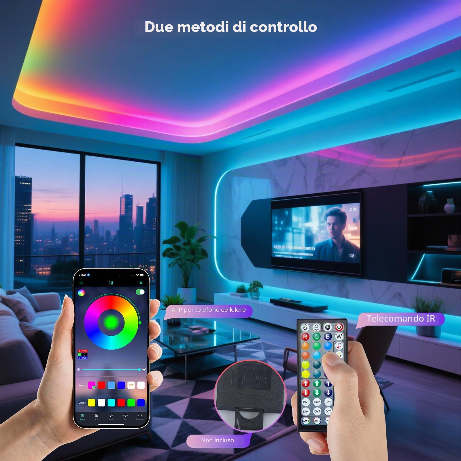 CUQI Striscia LED da 20M per Esterni, Impermeabile IP68 Striscia LED RGB per Esterni Supporta il Controllo Tramite Telecomando/APP per Balconi, Tetti e Giardini