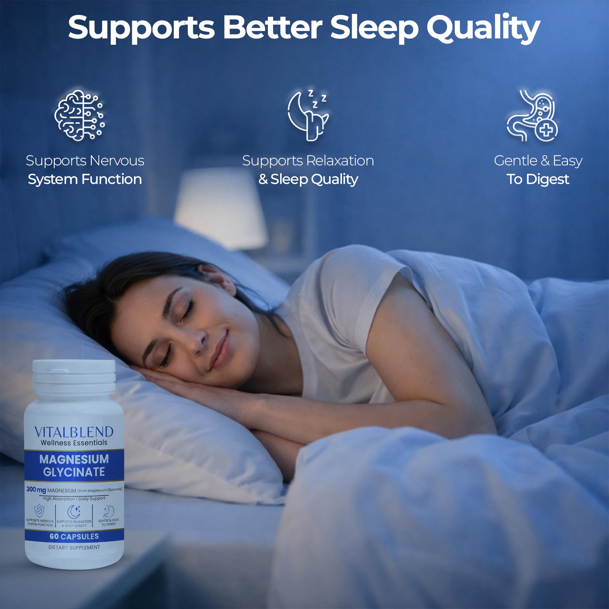 Magnesium Glycinate 300mg Capsules – Chelated Magnesium Supplement for Sleep, Relaxation & Muscle Function Support – Gentle on Stomach, Non-GMO, Lab Tested, 60 Capsules — Amazon image 6