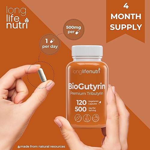 Miniatura 5 de BioGutyrin - Tributirina 500 mg, suplemento postbiótico para la función intestinal y absorción de nutrientes, 120 cápsulas vegetarianas, ácido