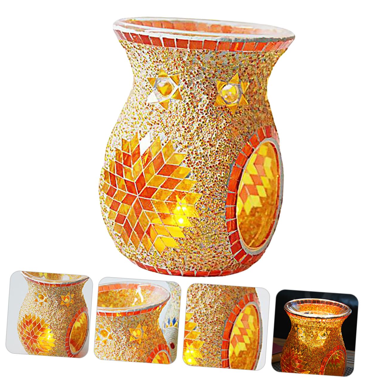 Cabilock Quemador Estilo Retro Elegante de Vidrio de Aceites Esenciales Naranja y Crear Ambiente Cálido y Romántico para Decoración de Mesa en Fiestas