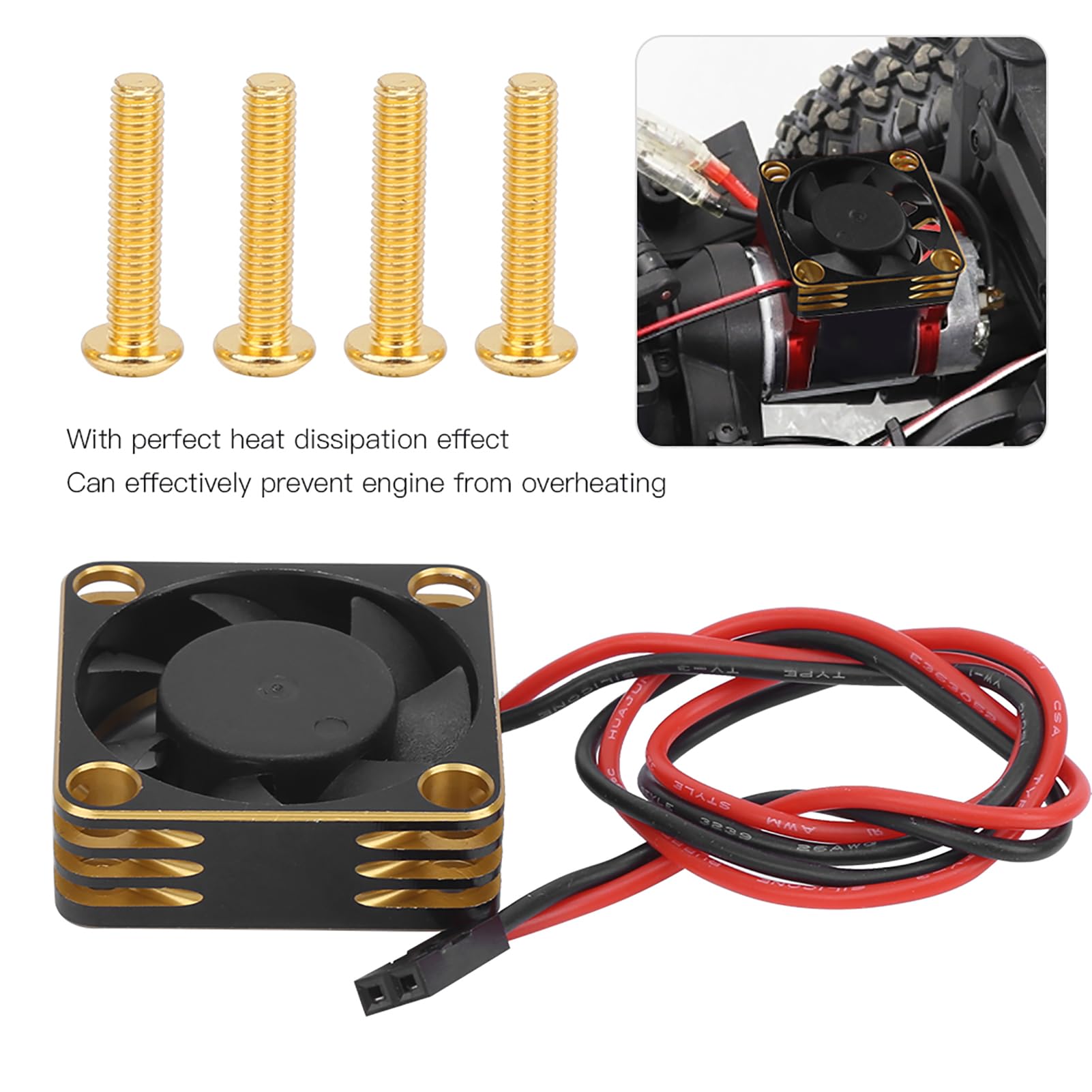 Pilipane Motor Cooling Fan RC Motor Heatsink, Compact 30x30mm Aluminum Cooling Fan High Speed 28000RPM RC540 Brushless ESC Cooling Fan for Car Motor (Gold)