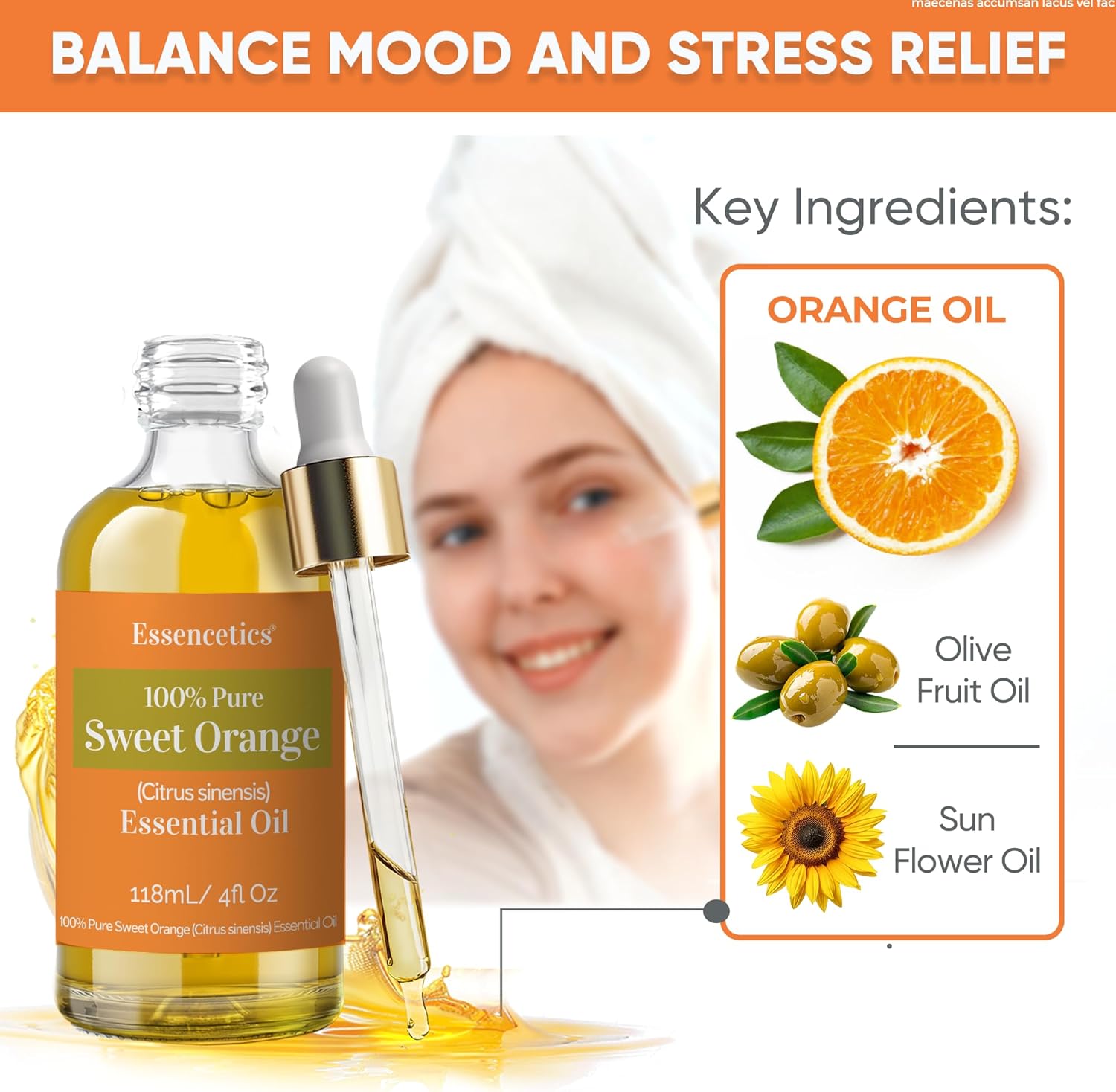 Sweet Orange Essential Oil 4oz - 100% Natural - Infused with Olive & Sunflower Oils - Perfect Orange Essential Oil Organic for Aromatherapy, Skin, Massage & Cleaning - Image 3