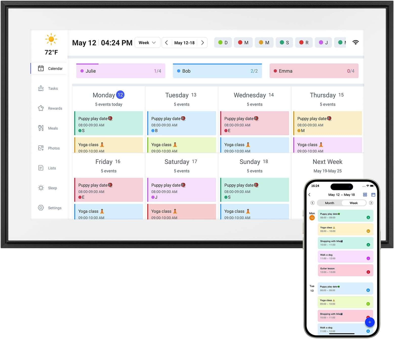 15.6 Inch Digital Calendar&Chore Chart, 32GB Electronic Calendar+ Smart Family Planner, IPS Touchscreen Wall Calendar For Your 2025 Daily Schedules, Share Photos/Videos, Include Desk Stand