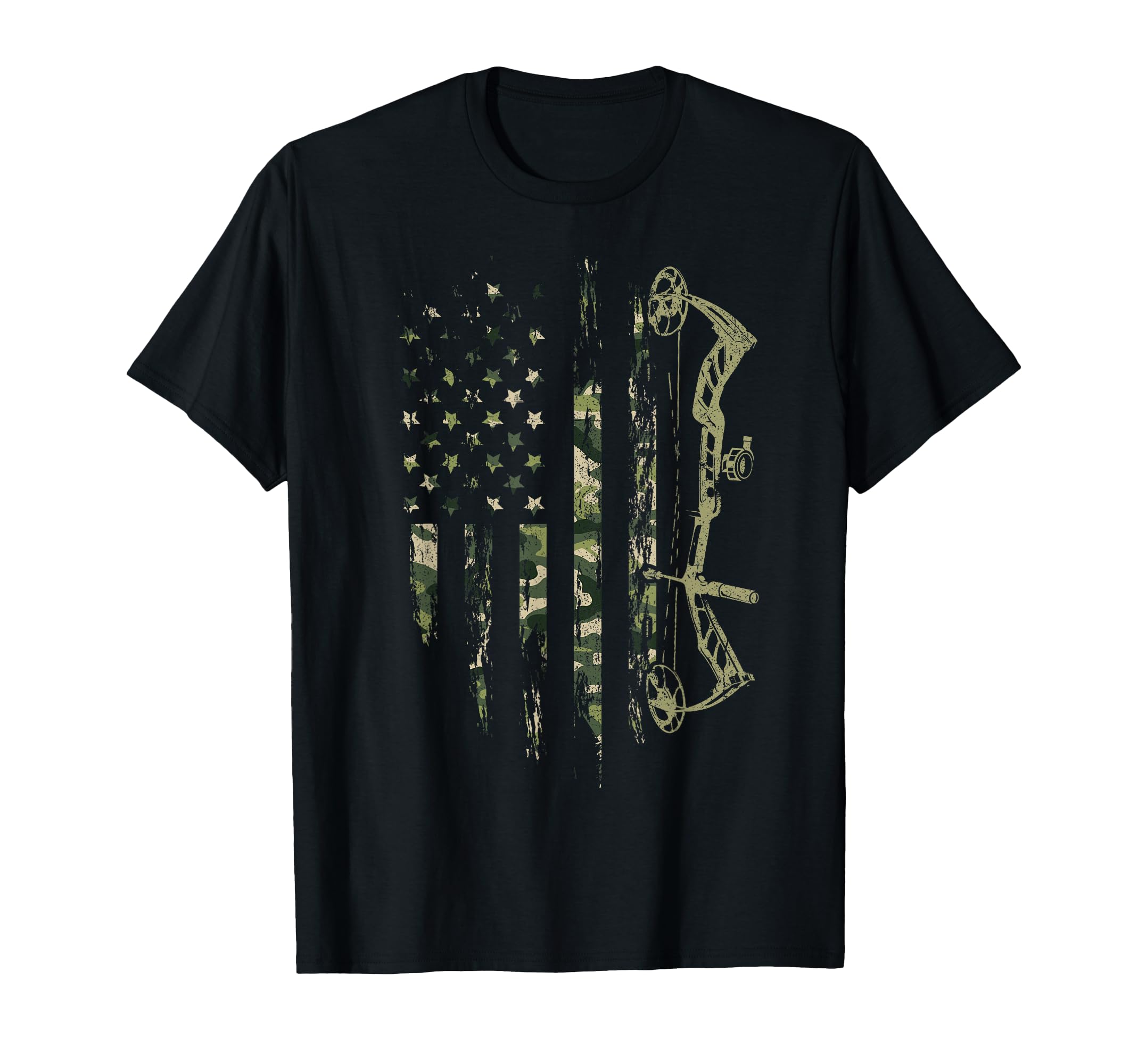 Camo American Flag Bowhunting Bow Archery Deer Hunting Gift T-Shirt