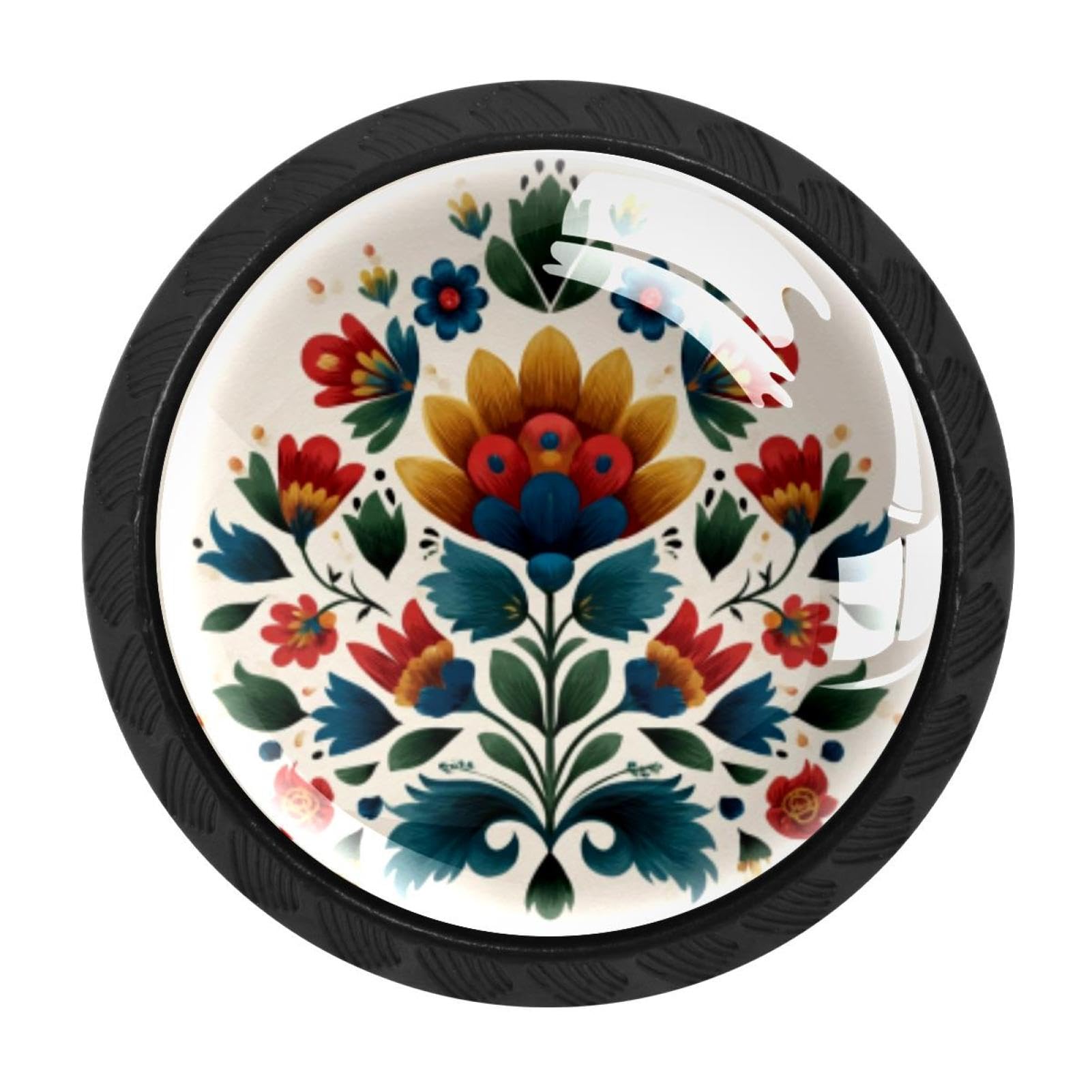 CHENZZZZ 4 Pieces Kitchen Cabinet Drawer Dresser Door Knobs Pulls Handles, Norwegian Rosemaling Folk Style Flower (22)