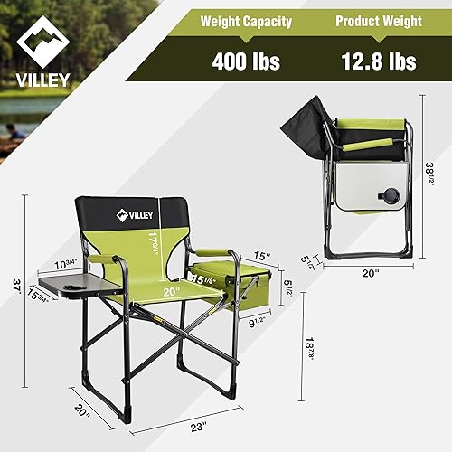 Miniatura 3 de VILLEY Silla de directores de servicio pesado, sillas de camping plegables, con bolsa refrigeradora, silla plegable portátil, para campamento,
