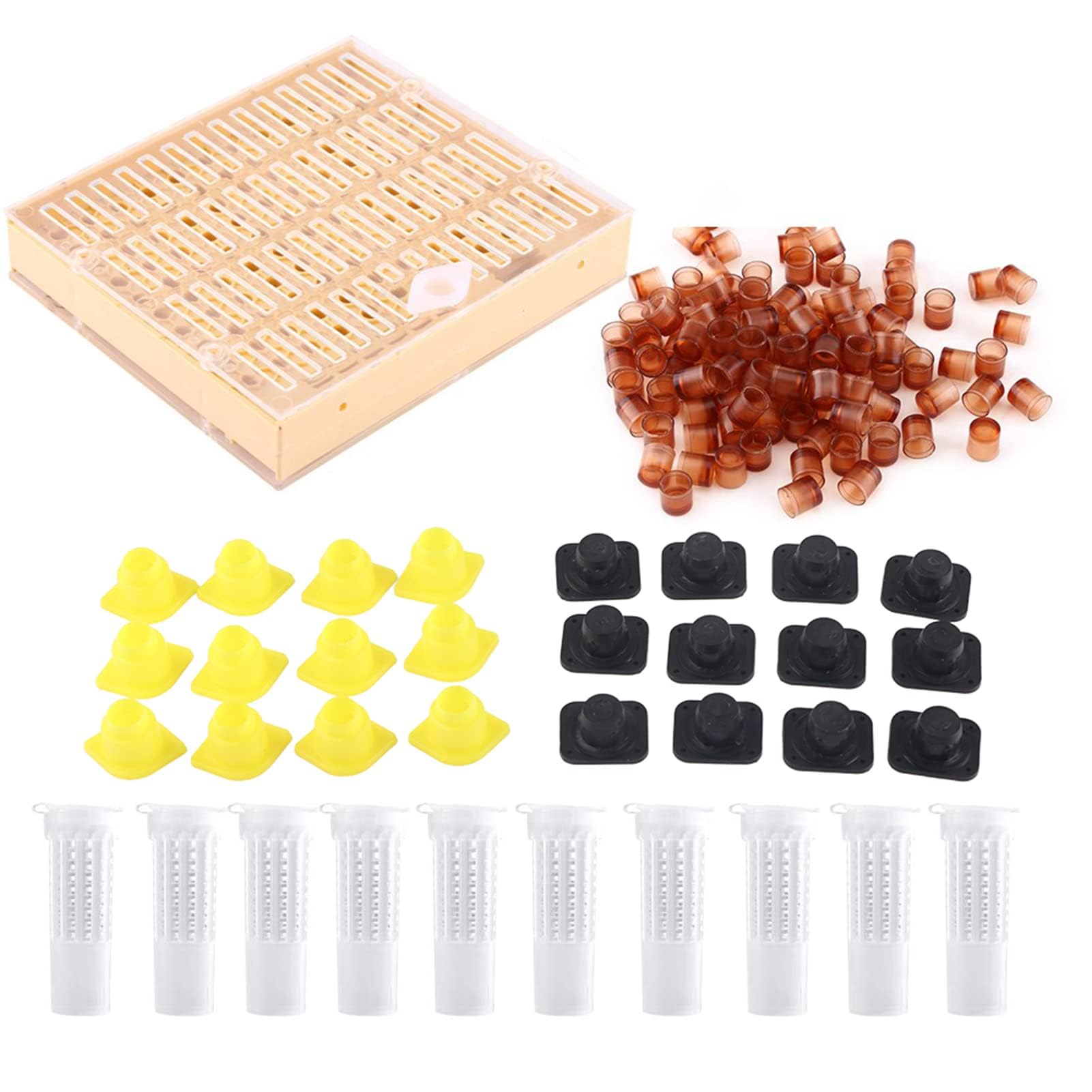 Nicot Système d'Élevage de Reines d'Abeilles, Kit Complet Apicole avec 110 Coupelles Cellulaires, 12 Blocs de Tiges, 10 Cages