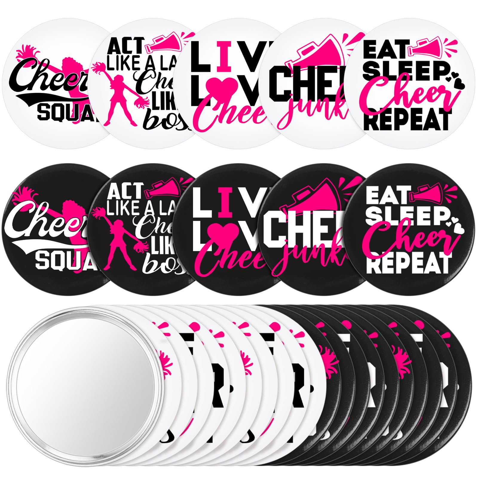 Threehoney 24 Pcs Cheerleader Gifts Cheerleading Compact Mirror Bulk Pocket Mirror Bulk Cheerleader Party Favors 2.68 Inch Portable Makeup Mirrors for Travel Team Girls Women Cheerleading Accessories
