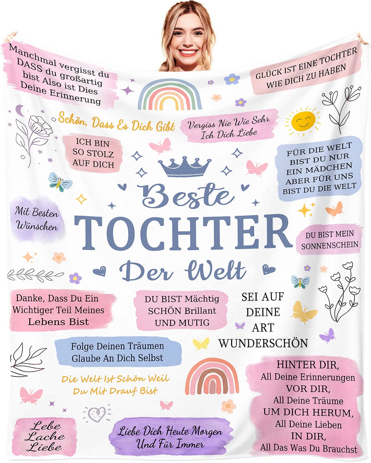 ARRITS Kuscheldecke Tochter Geschenke von Mama und Papa | Personalisiert Decke An Meine Tochter zum Geburtstag Weihnachten, Eltern für Töchter Super Weich Flanelldecke Wohndecke Sofadecke