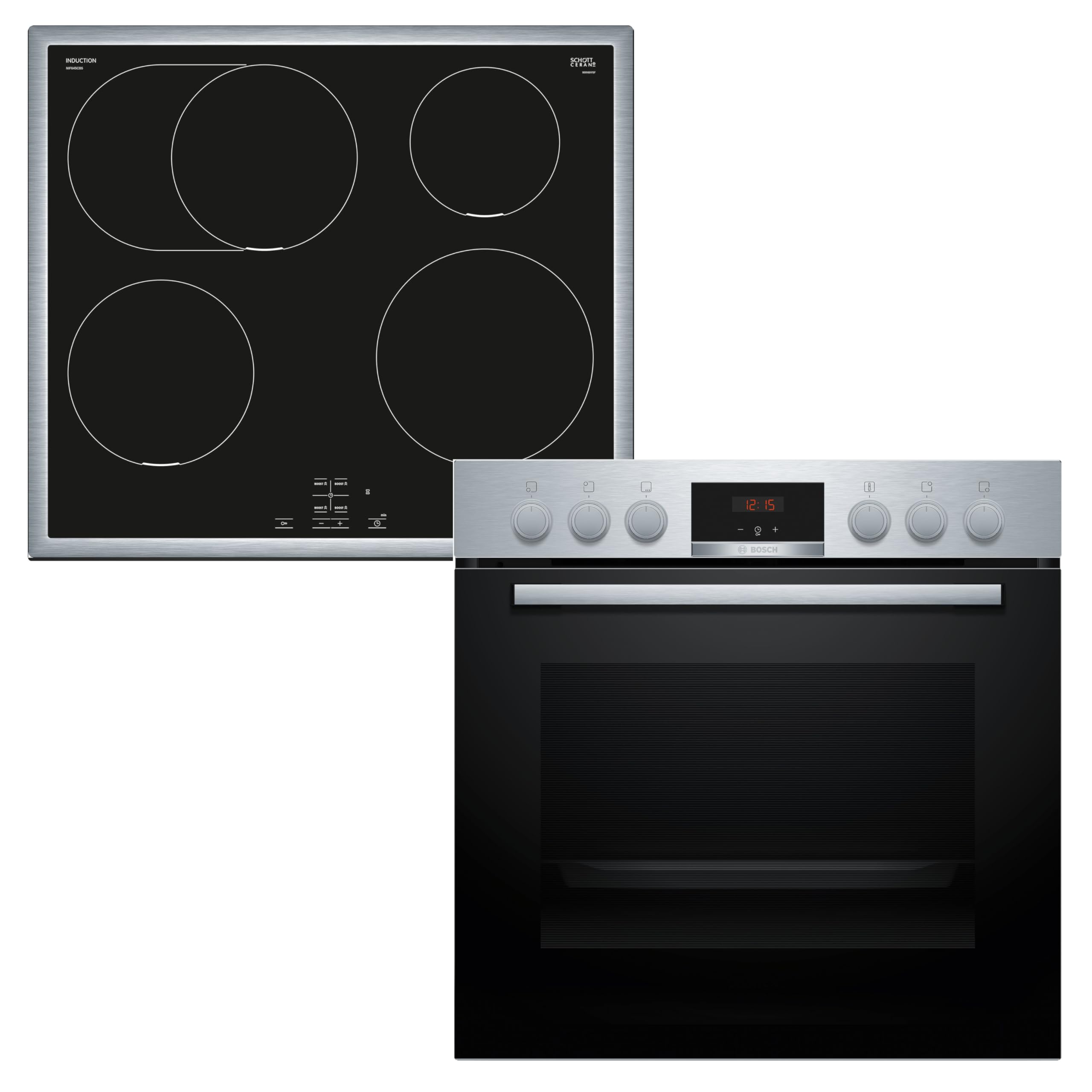 Bosch HND415LS62 Einbauherd-Set Serie 4 60x60 cm 3D Heißluft LED Display Induktionskochfeld Edelstahlrahmen