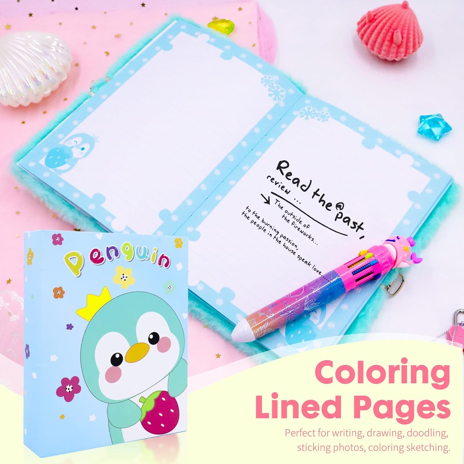 Penguin Diary for Girls with Lock, Plush Penguin Toys Gift for Teen Girls, Kids Writing Journal Notebook, Birthday Gifts for Little Girls Ages 5 6 7 8 9 10-12 Year Old image 4