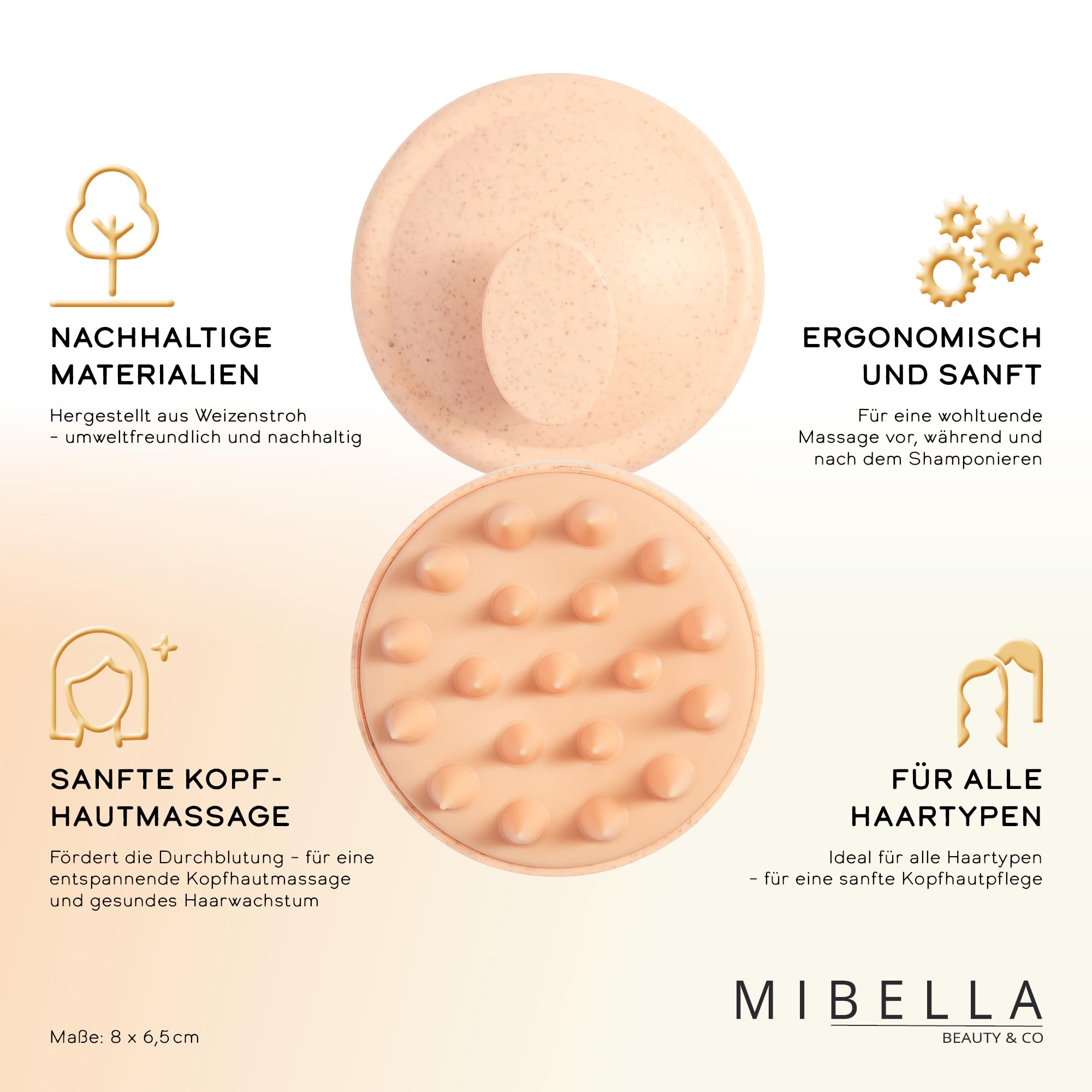 MIBELLA BEAUTY & CO Szczotka do masażu skóry głowy ze słomy pszenicznej – szczotka do masażu głowy do delikatnego masażu głowy i efektu przeciwłupieżowego – masażer skalp