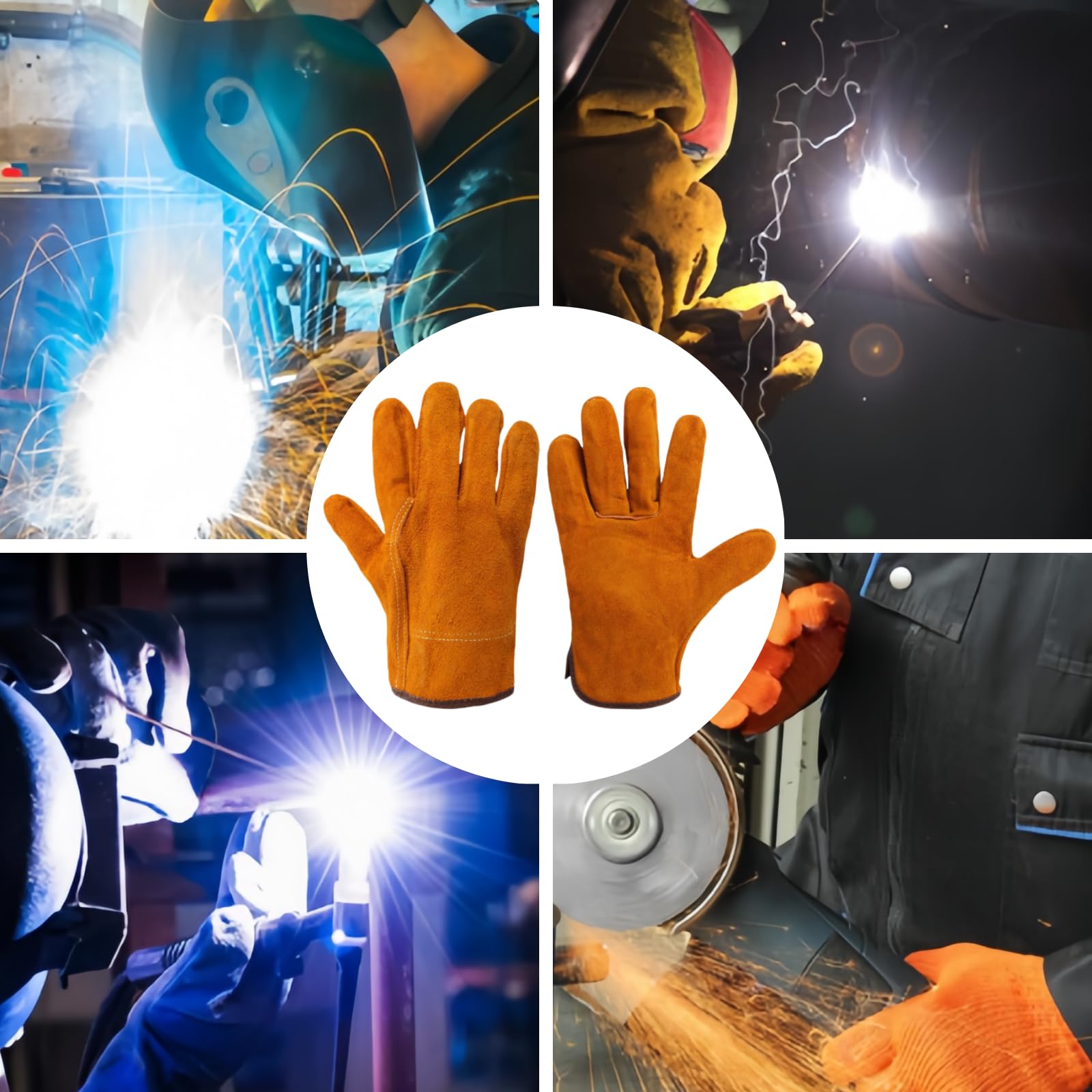 Tokaneit 2 Piezas Guantes Soldador Profesionales, Guantes Jardinería Cuero, Guante Cuero Soldadura, Doble Costura en Los Dedos, para Soldar Electrodo, Barbacoas, Jardinería, Amarillo