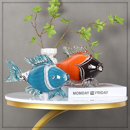 Miniatura 8 de Decoración artística de peces de vidrio azul soplado a mano, colección de pisapapeles, decoración moderna de lujo de oficina (AE-1)