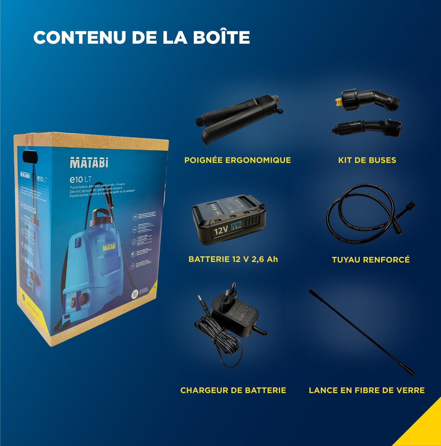 Matabi e10LT - Pulvérisateur Électrique 10L - Batterie 12V - 2 Buses | Pulvérisateur de Jardin avec Batterie à charge rapide, autonomie jusqu’à 150 L, pour potagers et jardins,pulvérisateur dorsal