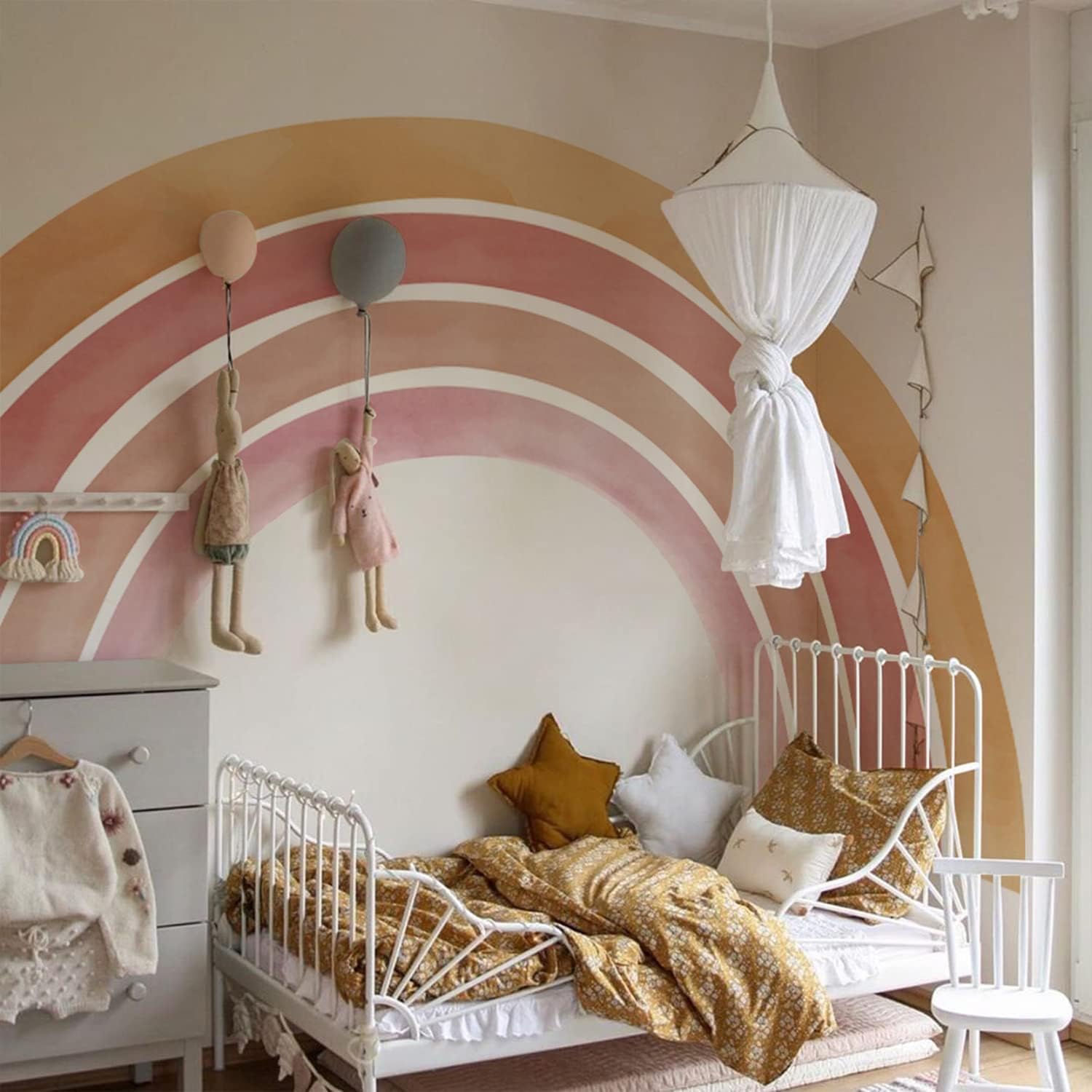 Waterproof Boho Watercolor Rainbow Wallpaper Decor for Bedroom Living Room,Peel and Stick Fabric Large Rainbow Wall Mural Stickers, for Baby Kids Girls Bedroom Living Room nursery Wall Art,94.5"x82.7"
